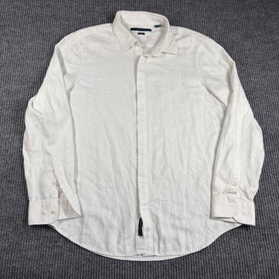 Perry Ellis Shirt Mens XL Slim Fit White Long Sleeve Button Up Textured Jacquard