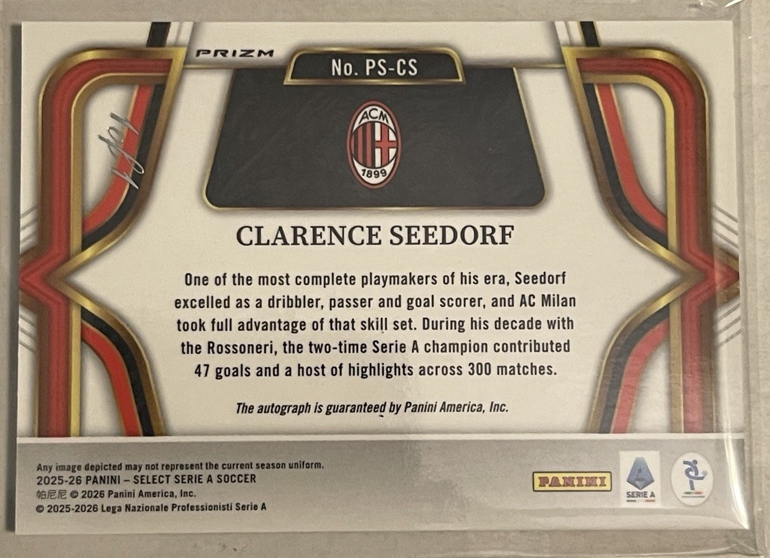 2025-26 Panini Select Serie A 1/1 Clarence Seedorf AC Milan Pitchside Prizm Auto view 2