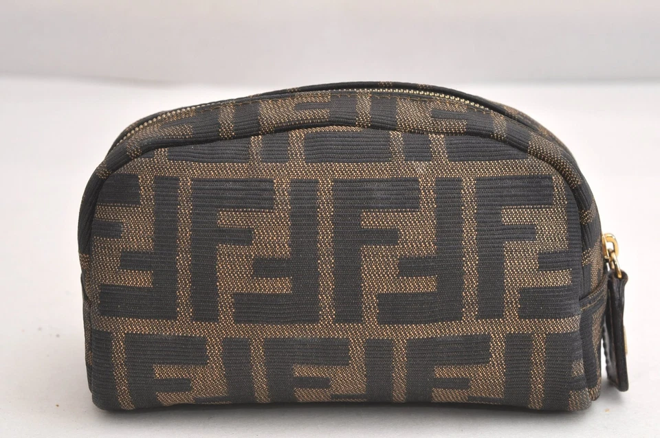 Auténtico FENDI Zucca Vintage Bolso Cartera Lona Cuero Marrón Negro 4021N Foto 3 de 4