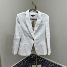 J Crew Linen Blend One Button White Blazer Career Wear Preppy Womens Size 12 NEW