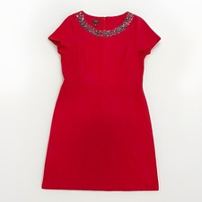 Talbot Dress Beaded Neckline Red Shift Textured Preppy Women’s Size 10 Petite