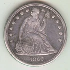 1860-O U.S. SEATED LIBERTY DOLLAR - SILVER KM#71 - NO MOTTO - CLEANED-AU DETAILS