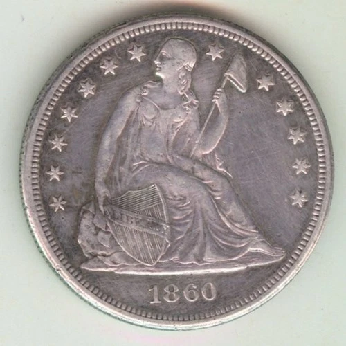 1860-O U.S. SEATED LIBERTY DOLLAR - SILVER KM#71 - NO MOTTO - CLEANED-AU DETAILS