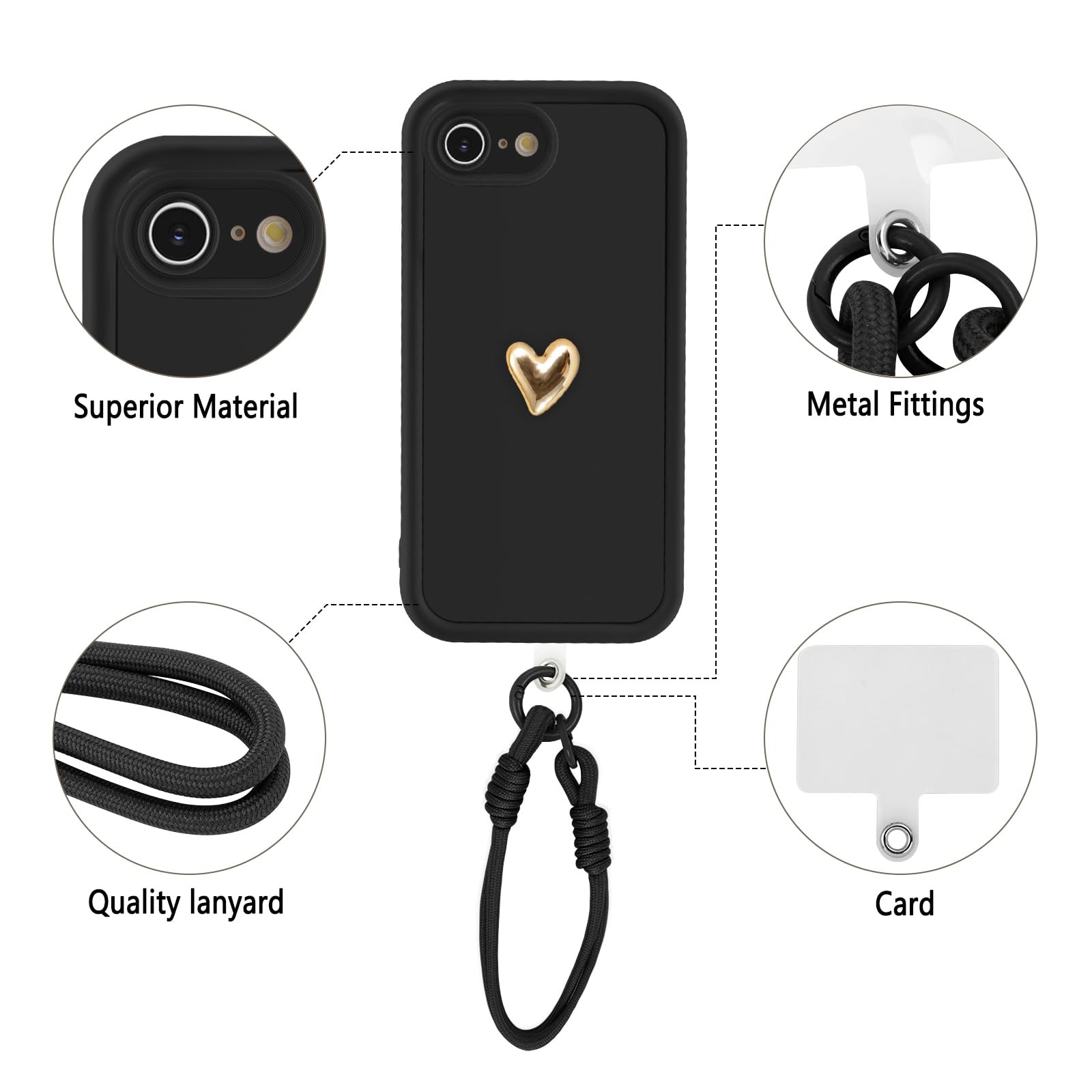 Coque cordon iPhone 16e sangle universelle ajustable housse silicone 6,1" - 3