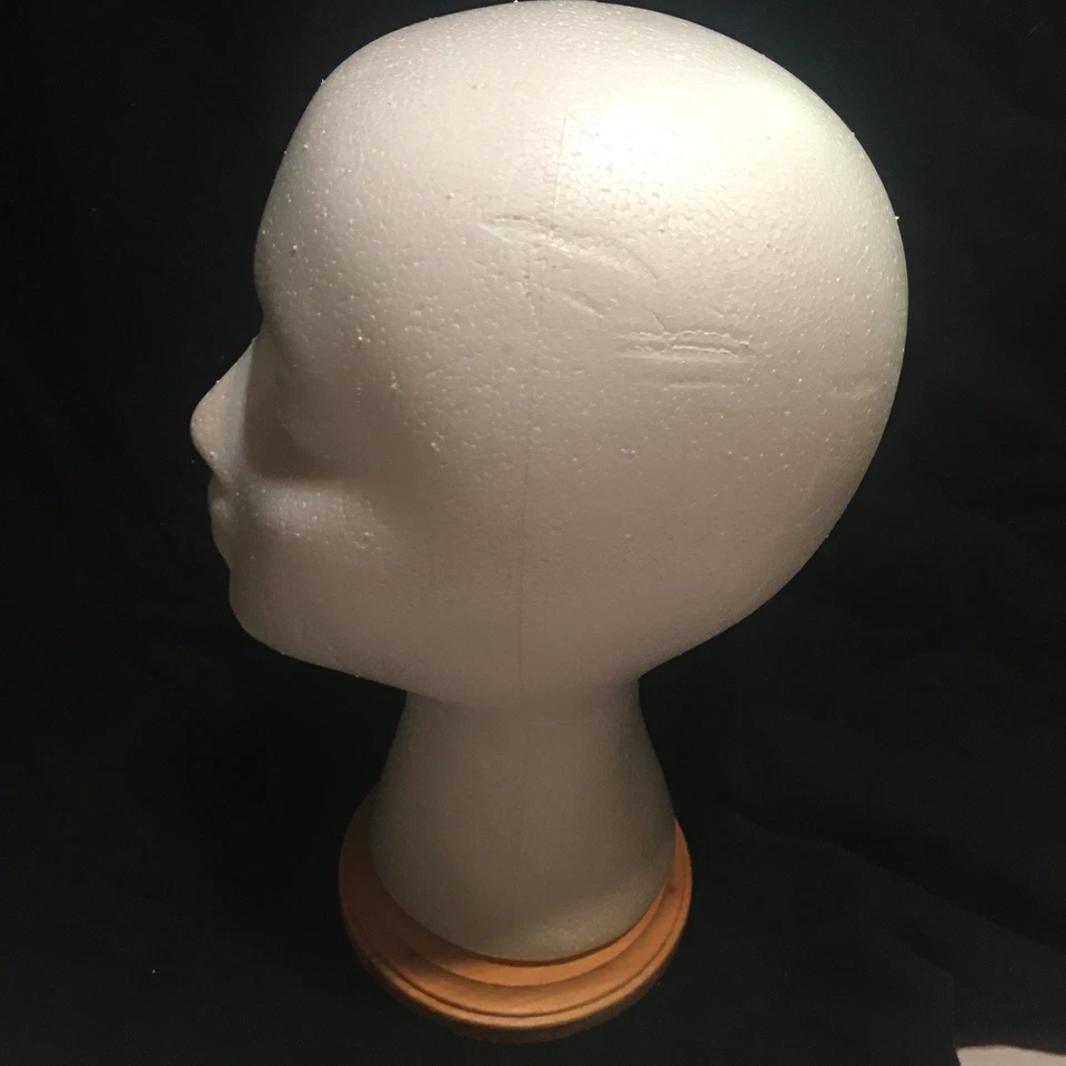 Cabeza de espuma de poliestireno femenina con base de madera exhibición peluca sombrero joyería Foto 4 de 4