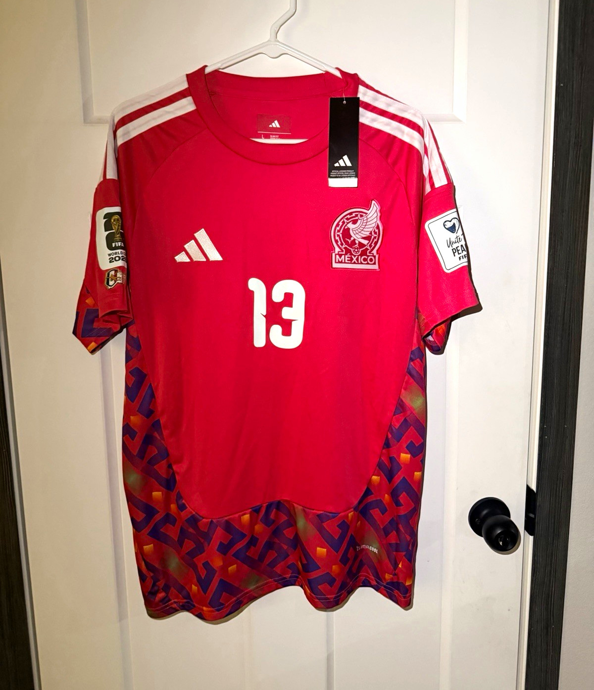 adidas Mexico G. Ochoa #13 FIFA World Cup 2026 Soccer Jersey Red/White/Purple