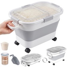 30 Lbs Rice Storage Container with Wheels, Collapsible Airtight Food Storage ...