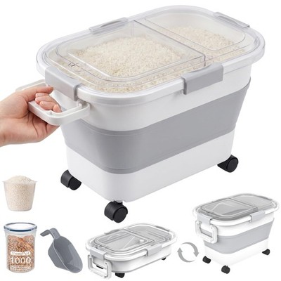 30 Lbs Rice Storage Container with Wheels, Collapsible Airtight Food Storage ...