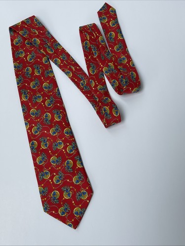 Leonard Paris 100% Silk tie Red With Blueberries Made In Italy - Picture 3 of 8