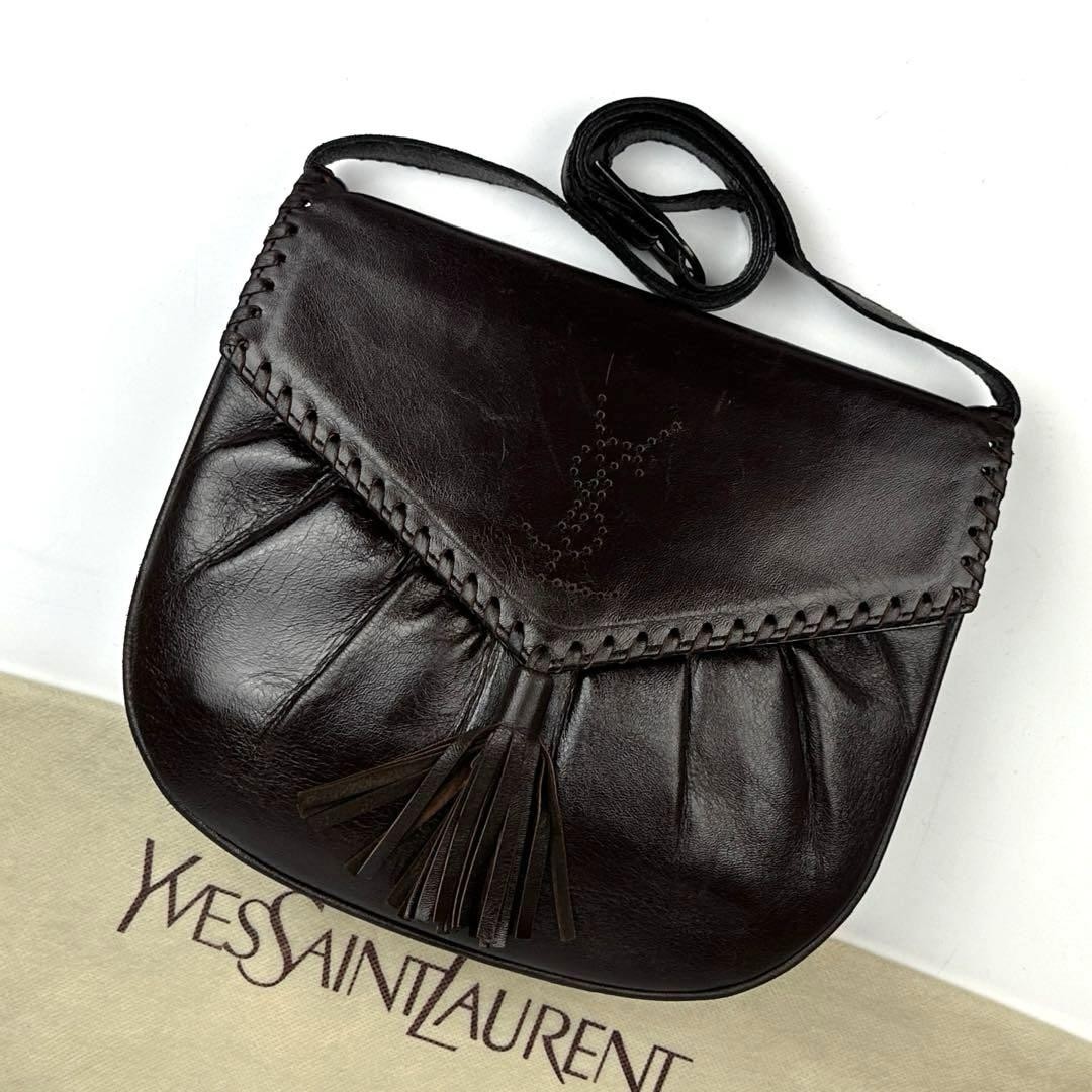 Borsa a tracolla Yves Saint Laurent YSL frange traforate nappa pelle marrone
