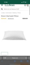 LL Bean Primaloft Down Damask Pillow Standard Firm $220