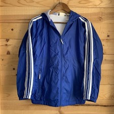 VTG LL Bean Boys Youth 14/16 Windbreaker Logo Blue White Stripes Warm Up Jacket