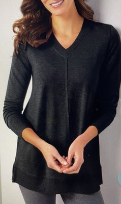 New Soft Surroundings tunic top Women XL Siesta Soft Minimalist black Pockets