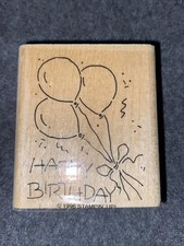 Happy Birthday Balloons - Rubber Stamp - Wood Mounted