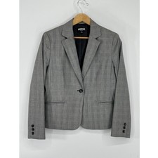 Kasper Petite Womens Blazer 2P Jacket Grey Glen Plaid Professional Preppy