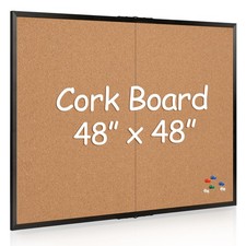 Board2by 48"x48" Extra Large Foldable Cork Bulletin Pin Board Black Wood Frame