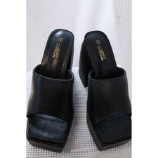 Allata Women Black Platform Mule Sandals Square Toe Chunky Block Heel Size 9