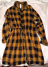 Blooming Jelly Womens Size M Plaid Flannel Brown Button Down Puff Sleeves Dress