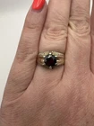 Vintage Textured Sterling Silver Sparkling Red Gemstone signet Ring Size P 4.5g