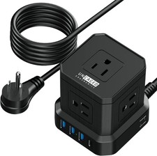 UNCAGED ERGONOMICS CUBE SURGE PROTECTOR POWER STRIP WITH USB PORTS 10FT - BLACK