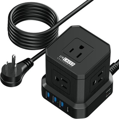 UNCAGED ERGONOMICS CUBE SURGE PROTECTOR POWER STRIP WITH USB PORTS 10FT - BLACK