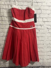 Shani Strapless Pleated Dress Red And White Women’s Size 2 Classy