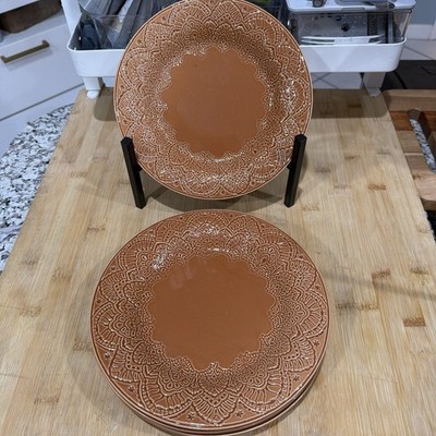 Four (4) Pioneer Woman ~ Vintage lace 8.75 Dia. Stoneware Caramel Salad Plates *