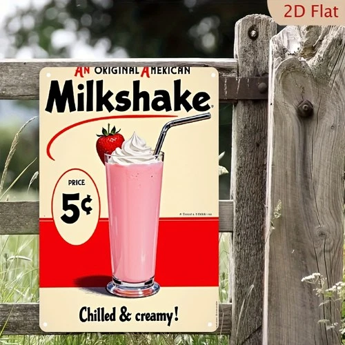 Vintage USA Diner Milkshake Retro Tin Metal Signs Home Décor 8x12 Wall with Stra