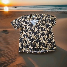 Paradise Found Men's Black Palm Tree Short Sleeve Tropical Hawaiian Shirt Large