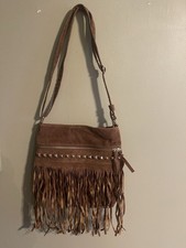 Brown Faux Suede Fringe Shoulder Bag Boho Western Style
