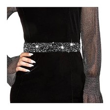 Rhinestone Waistband Elastic Belt Crystal Wedding Sashes Belts Medium Black
