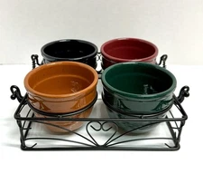 5 Piece Party Serving Set Four 12 Ounce Ceramic Bowl Metal Tray LDT Commodities