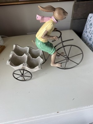 Easter Bunny Riding Bicycle Cart With Egg Holder 10 1/2'' Long Table Decor Spring