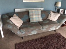 Grey/Blue Floral Fabric Sofa 4-Seater Traditional Art Deco Arms 220x200