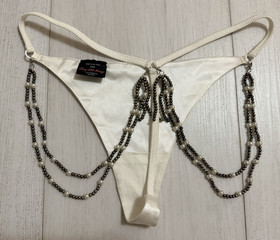 Vintage Victoria's Secret Sexy Little Things Satin Thong Sz XS/S White Beaded