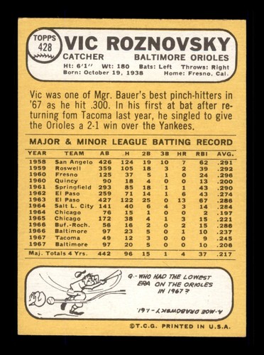 1968 TOPPS BASEBALL 335 TO 564 / SEE DROP DOWN MENU FOR CARD YOU WILL RECEIVE. - Picture 128 of 196