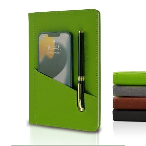 A5 Hardcover Leather Journal with 200 Lined Pages in Cell Green