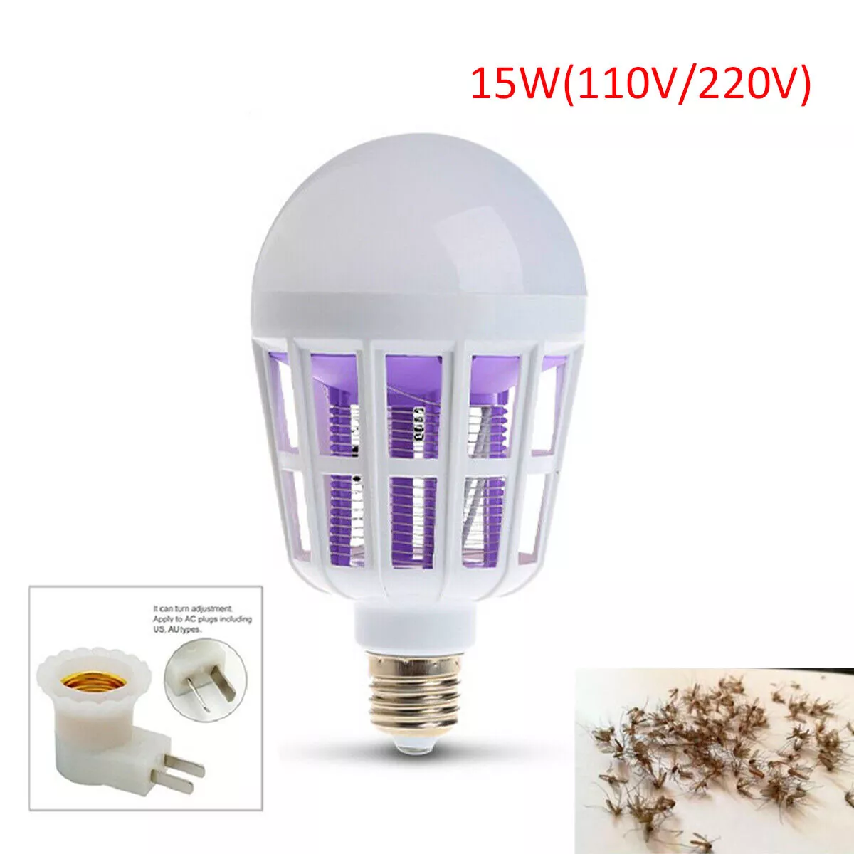 LED Bulb Anti Mosquito Insect Zapper Fly Moth Killer E27 15W Light lamp electric