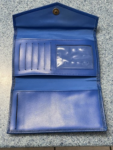 VTG MUNDI Snap Fold - Blue - Trifold Nappa Genuine Kid Skin TONS Of Pockets - Picture 3 of 11
