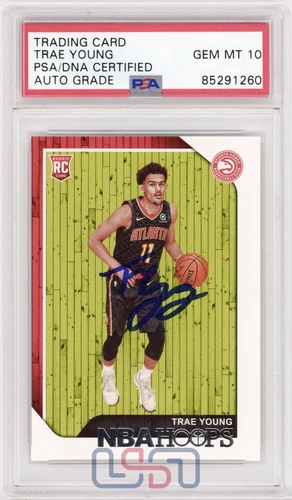 Trae Young Hawks Signed 2018-19 Panini NBA Hoops #250 PSA/DNA 10 Auto Grade