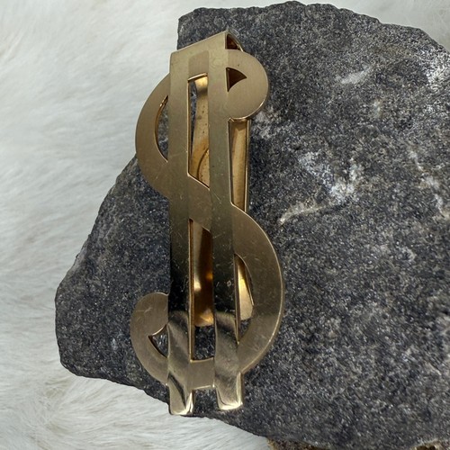Gold Tone Dollar Sign Money Clip 2" X .75" - Picture 3 of 7