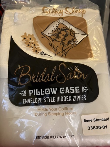 Vintage Bridal Satin zip Pillow Case Bone Cover Silky Sleep 21x27 Sealed USA