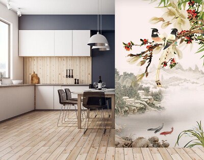 3D Magpie Branch 9678 Wallpaper Mural Wall Print Wall Wallpaper Murals US Coco