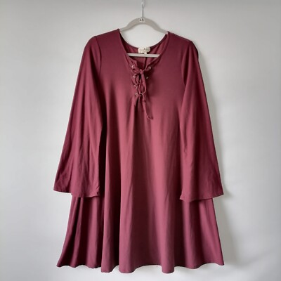 Derek Heart Womens Maroon Lace Up V-Neck Long Sleeve Tunic Top Size 1X