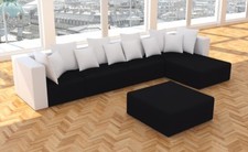 MODULARES SOFA WOHNLANDSCHAFT 5-TEILE U-L-FORM SESSEL HOCKER BETT LEDER LOOK