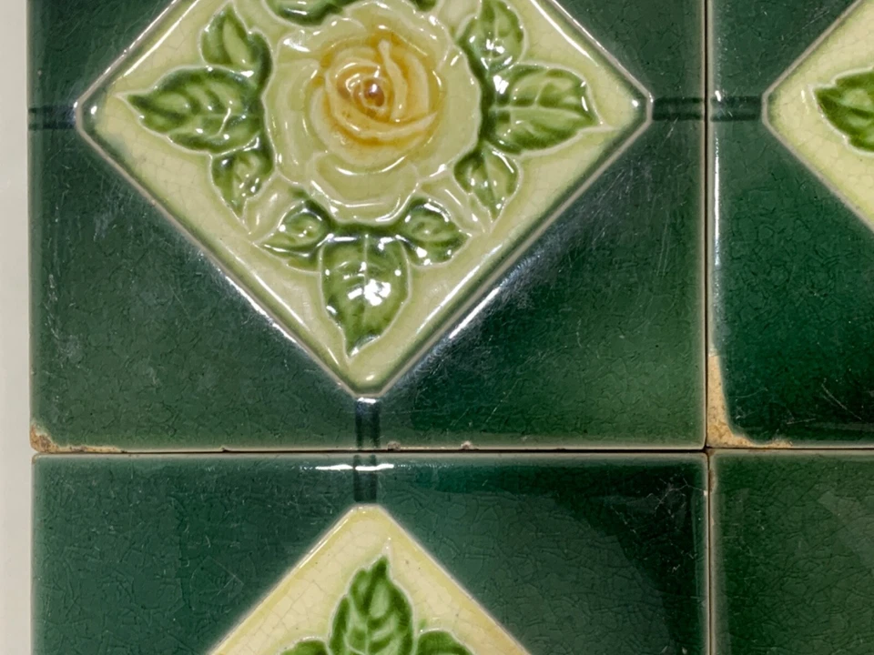 4 piezas Azulejos Inglaterra Art Nouveau Mayólica Antigua Rara De Colección Floral 6x6 Pulgadas Foto 4 de 4