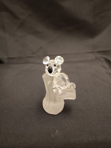 Glass Crystal Koala Bear Ornament Figurine 5cm Tall VGC Frosted Glass Tree - Picture 7 of 8