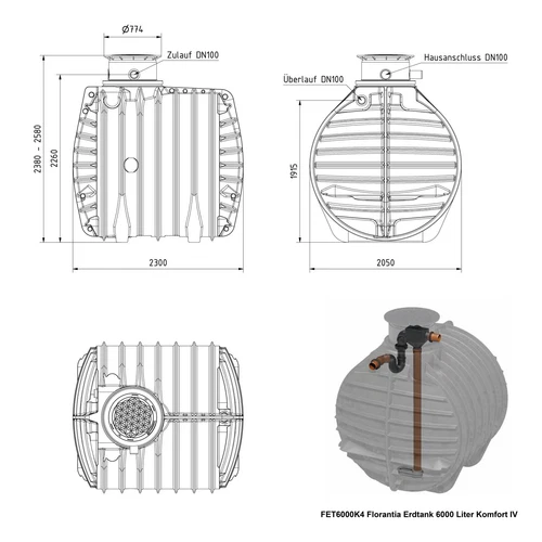 Florantia Erdtank 6000 Liter Komfort IV - Regenwassertank Set mit Hauswasserwerk - Bild 4 von 9