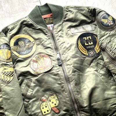 Avirex MA1 Top Gun Flight Jacket Khaki Orange Nylon Shell Vintage