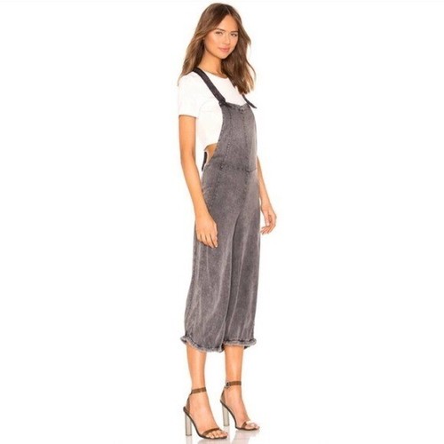 CHASER Fringe Hem Overalls Black Cloud Overall Bohemian Jumpsuit Size Small